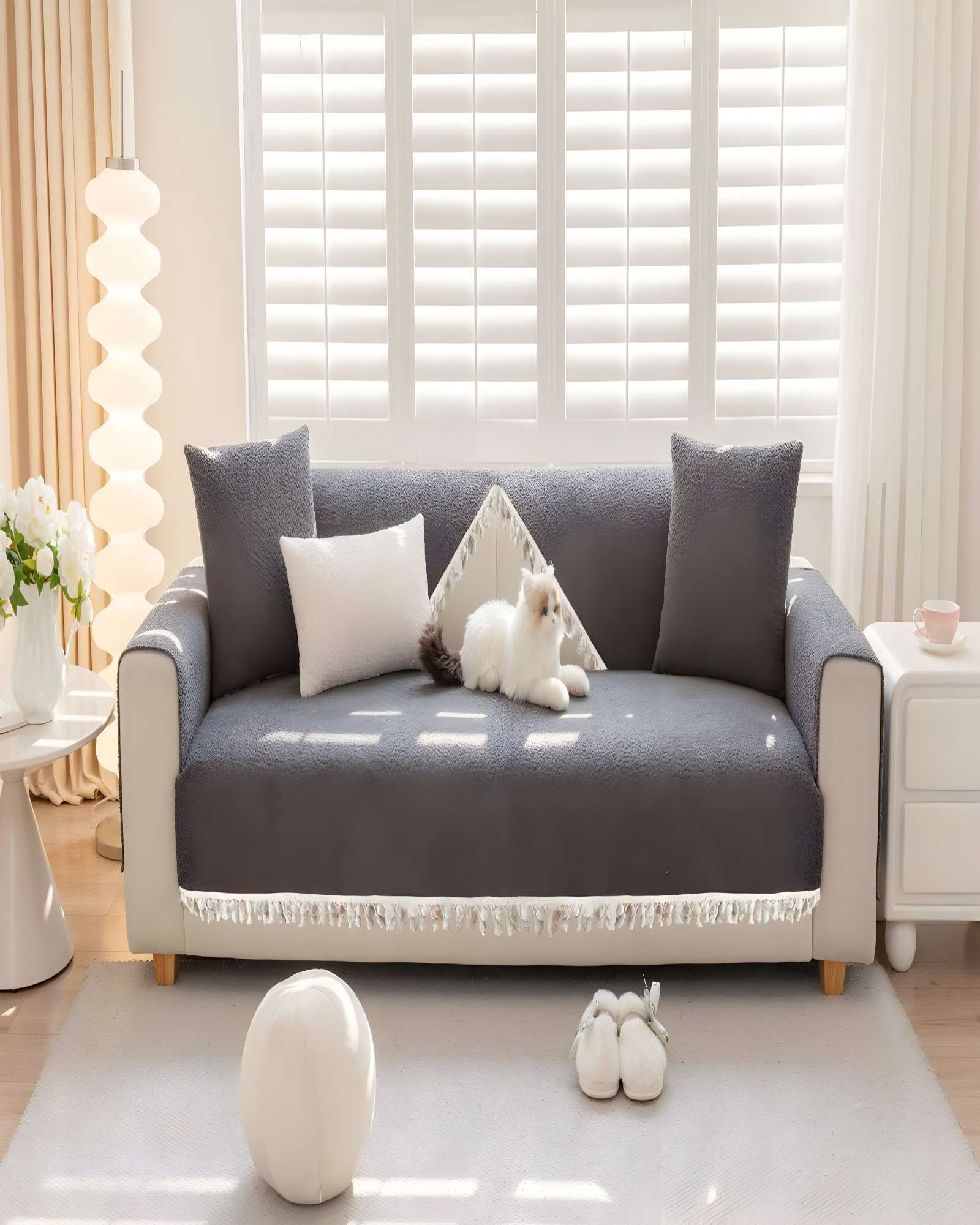 FUNDAS DE SILLON CON FLECOS 5 PIEZAS DE SILLON CON FLECOS GRIS - 3