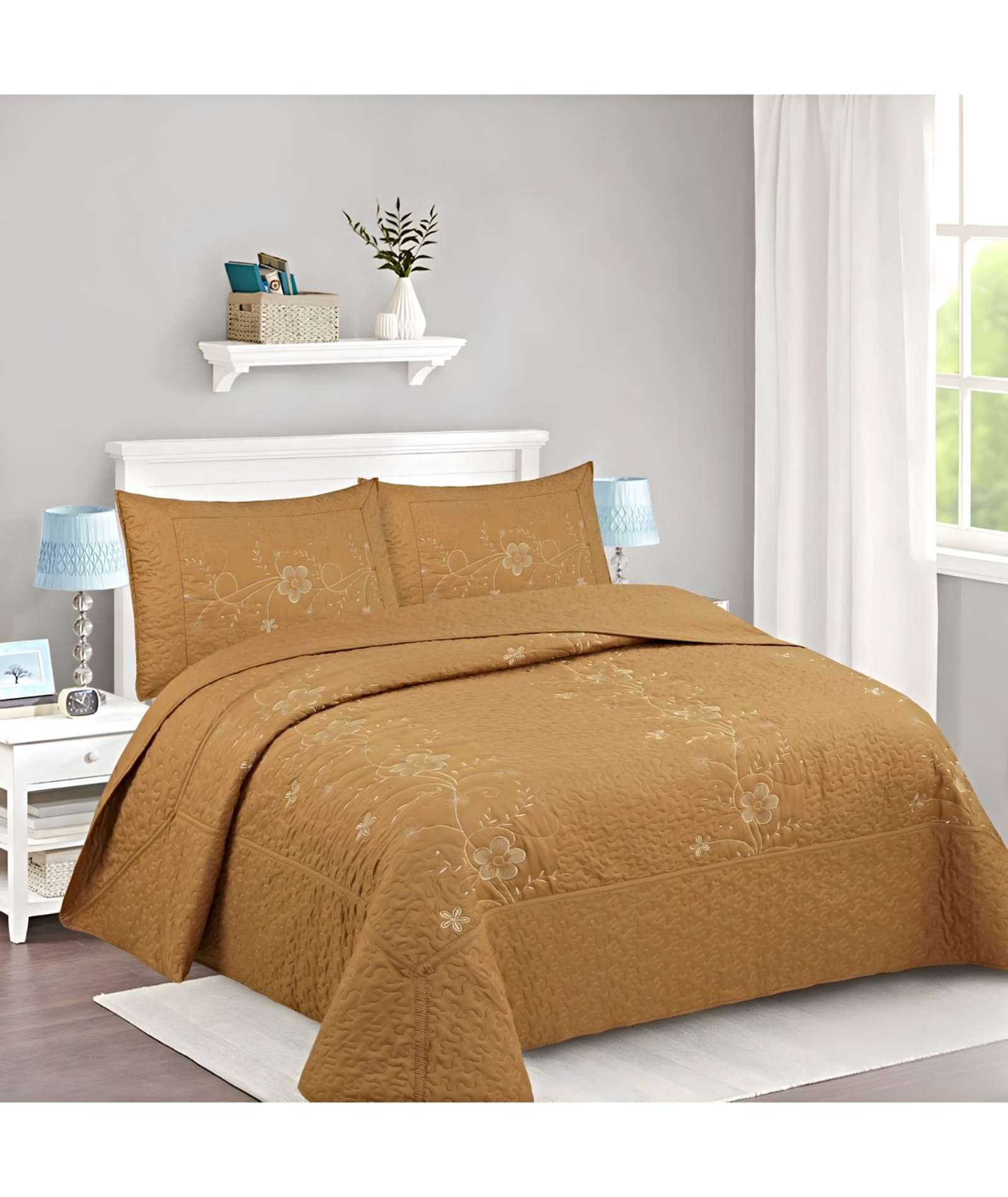 COBERTOR COLCHA QUILT VERANO 2 PLAZAS BORDADO - 3
