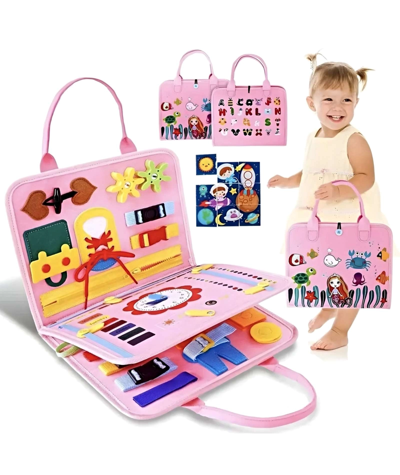 TABLERO SENSORIALES INTERACTIVO MONTESSORI JUEGO EDUCATIVO ROSA - 2