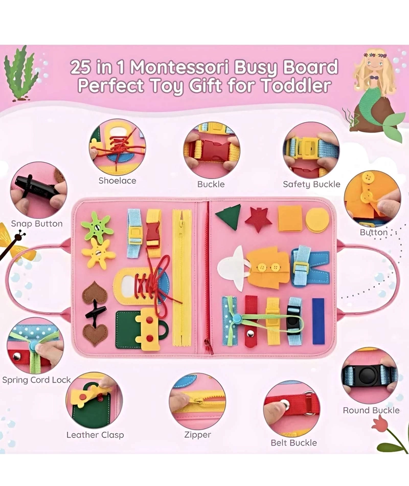 TABLERO SENSORIALES INTERACTIVO MONTESSORI JUEGO EDUCATIVO ROSA - 3