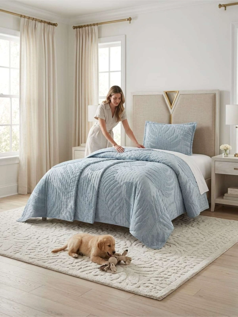 QUILT  GEOME TRICO DE VERANO LIVIANO  1,5 PLAZA TUFTING SERIE 3 - 4