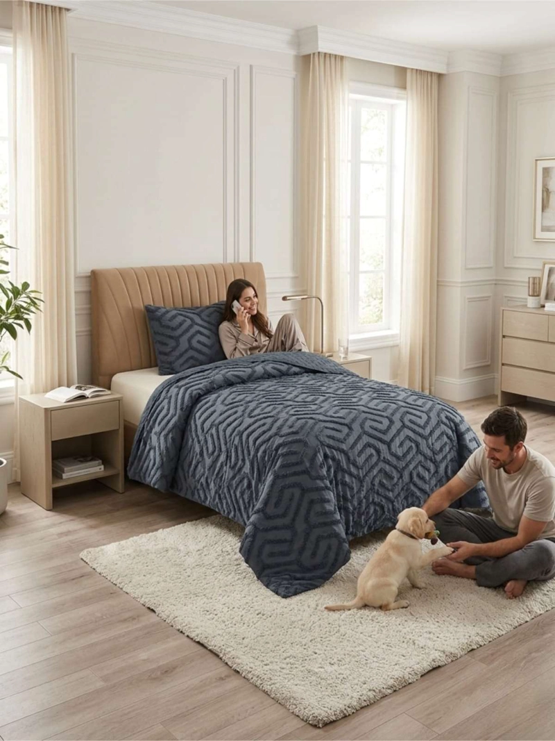 QUILT  GEOME TRICO DE VERANO LIVIANO  1,5 PLAZA TUFTING - 6