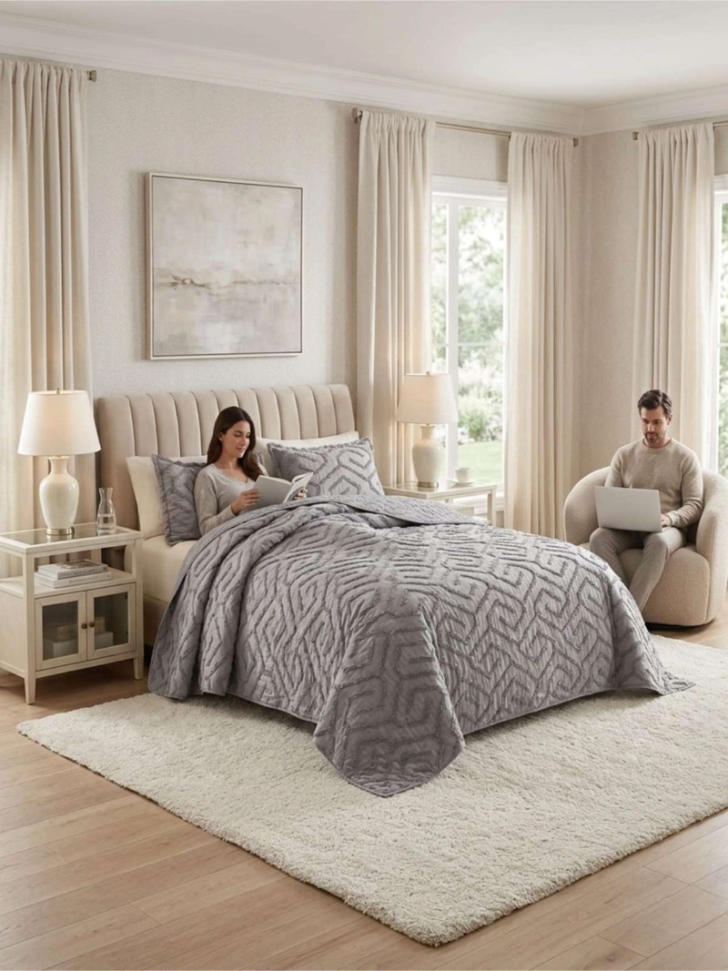 QUILT  GEOME TRICO DE VERANO LIVIANO  2 PLAZA TUFTING - 1