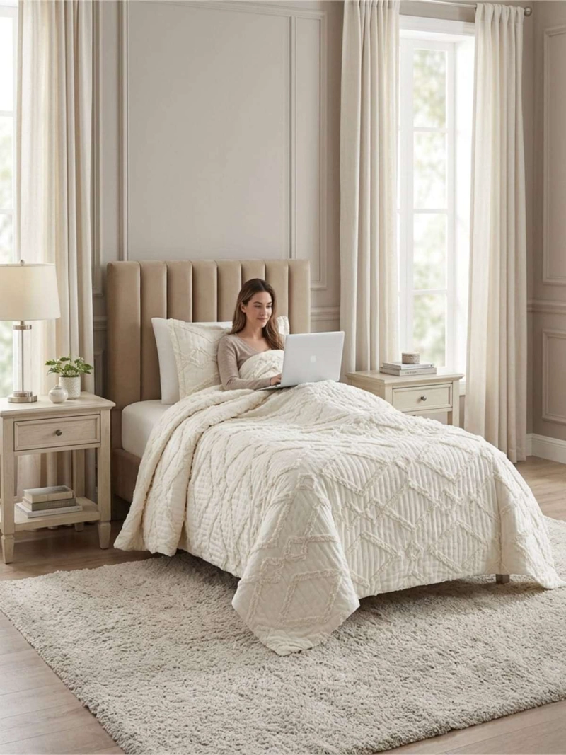 QUILT  GEOME TRICO DE VERANO LIVIANO  1,5 PLAZA TUFTING - 5