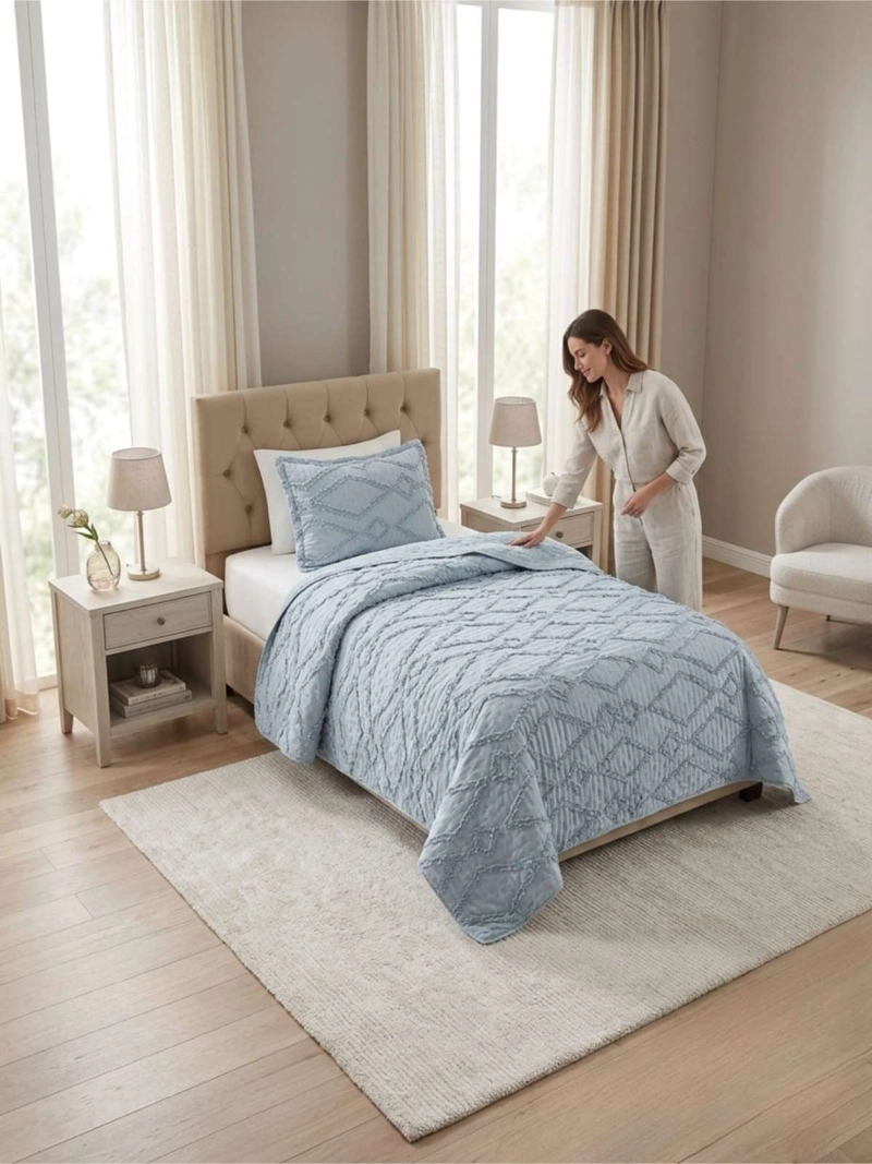 QUILT  GEOME TRICO DE VERANO LIVIANO  1,5 PLAZA TUFTING - 1