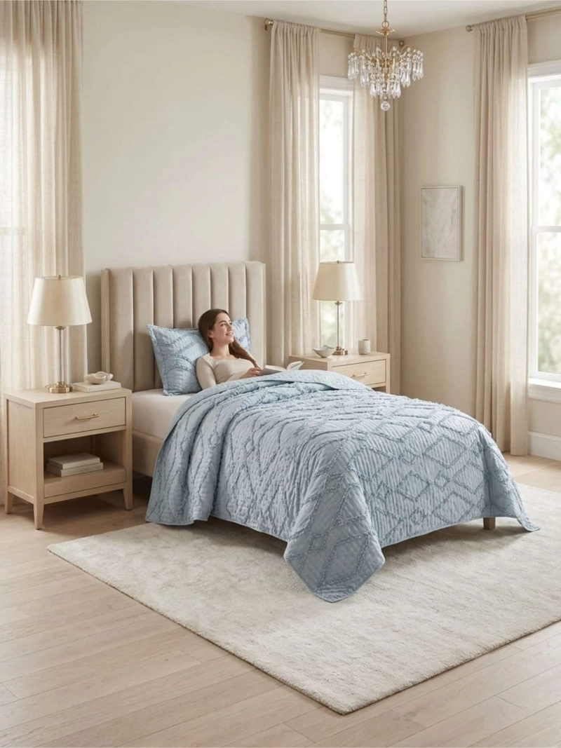 QUILT  GEOME TRICO DE VERANO LIVIANO  1,5 PLAZA TUFTING - 2