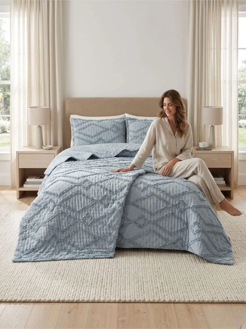 QUILT  GEOME TRICO DE VERANO LIVIANO  2 PLAZA TUFTING - 1