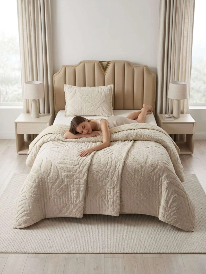 QUILT  GEOME TRICO DE VERANO LIVIANO  1,5 PLAZA TUFTING SERIE 3 - 1