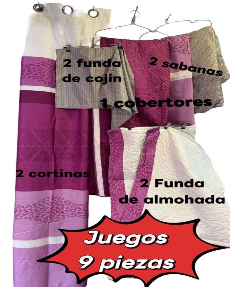 COBERTOR 9 PIEZAS 2 PLAZAS QUILT MAS SABANAS MAS CORTINA DE TELA - 5