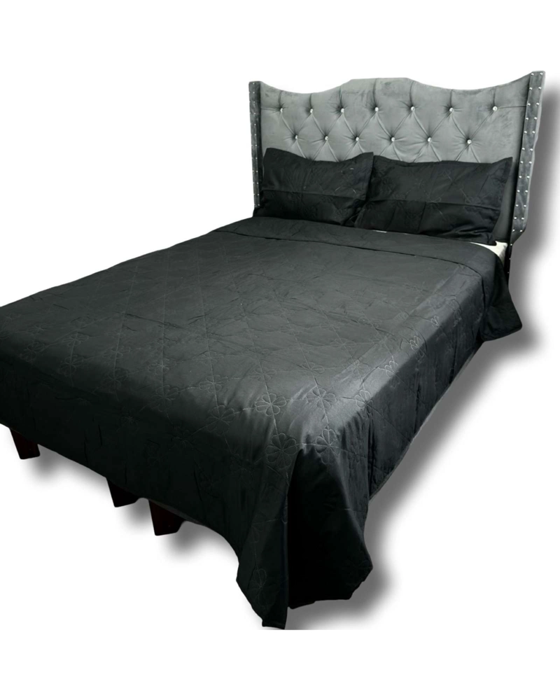 COBERTOR QUILT DE LUJO VERANO DELGADO PLAZA Y MEDIA NEGRO - 1