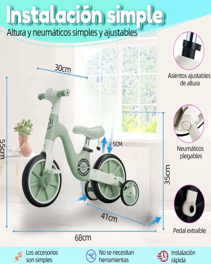 BICICLETA TRICICLO DE EQUILIBRIO NIÑO NIÑA INFANTIL VERDE - 6