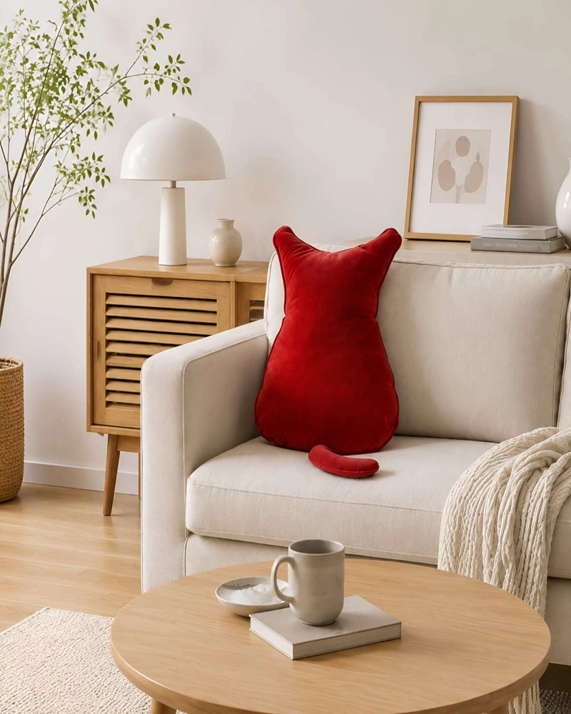 COJIN DECORATIVO FORMA DE GATO SUAVE PARA LIVING Y DORMITORIO - 5