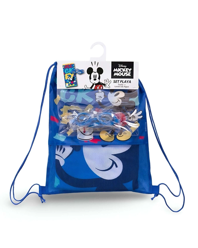 TOALLA DE BAÑO NIÑO NIÑA CON LENTES DE AGUA Y BOLSO MICKEY - 1