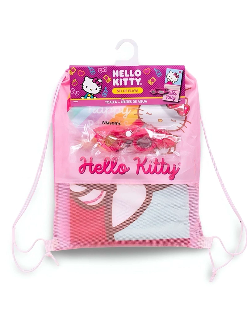 TOALLA DE BAÑO NIÑO NIÑA CON LENTES DE AGUA Y BOLSO HELLO KATY - 1