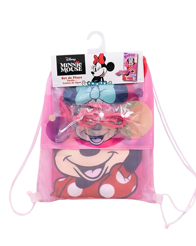 TOALLA DE BAÑO NIÑO NIÑA CON LENTES DE AGUA Y BOLSO MINIE - 1