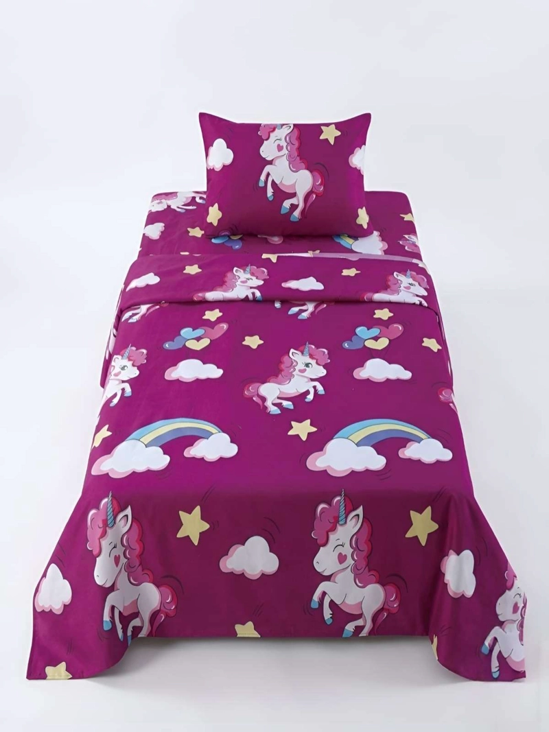 SABANAS INFANTILES  1,5 PLAZAS DISEÑO UNICORNIO MORADO ULTRA SUAVE - 3