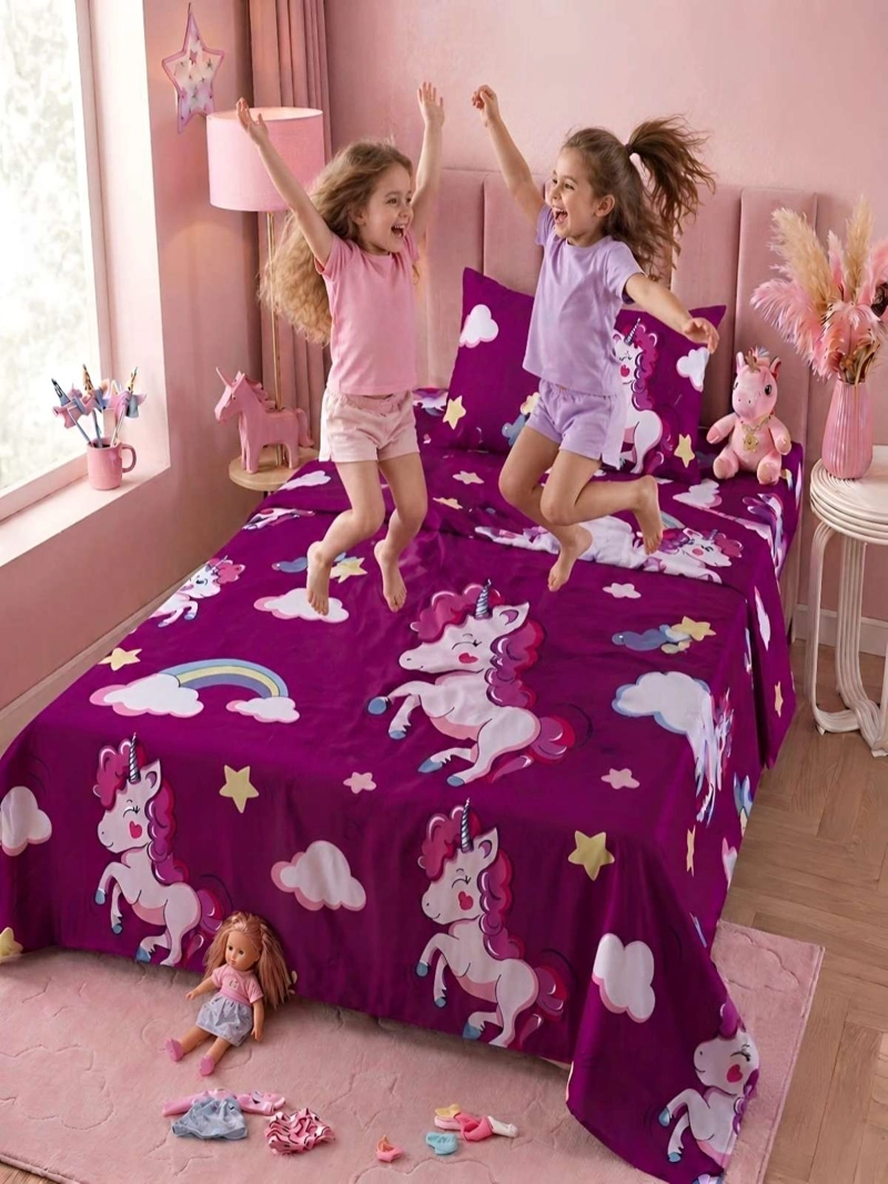 SABANAS INFANTILES  1,5 PLAZAS DISEÑO UNICORNIO MORADO ULTRA SUAVE - 5