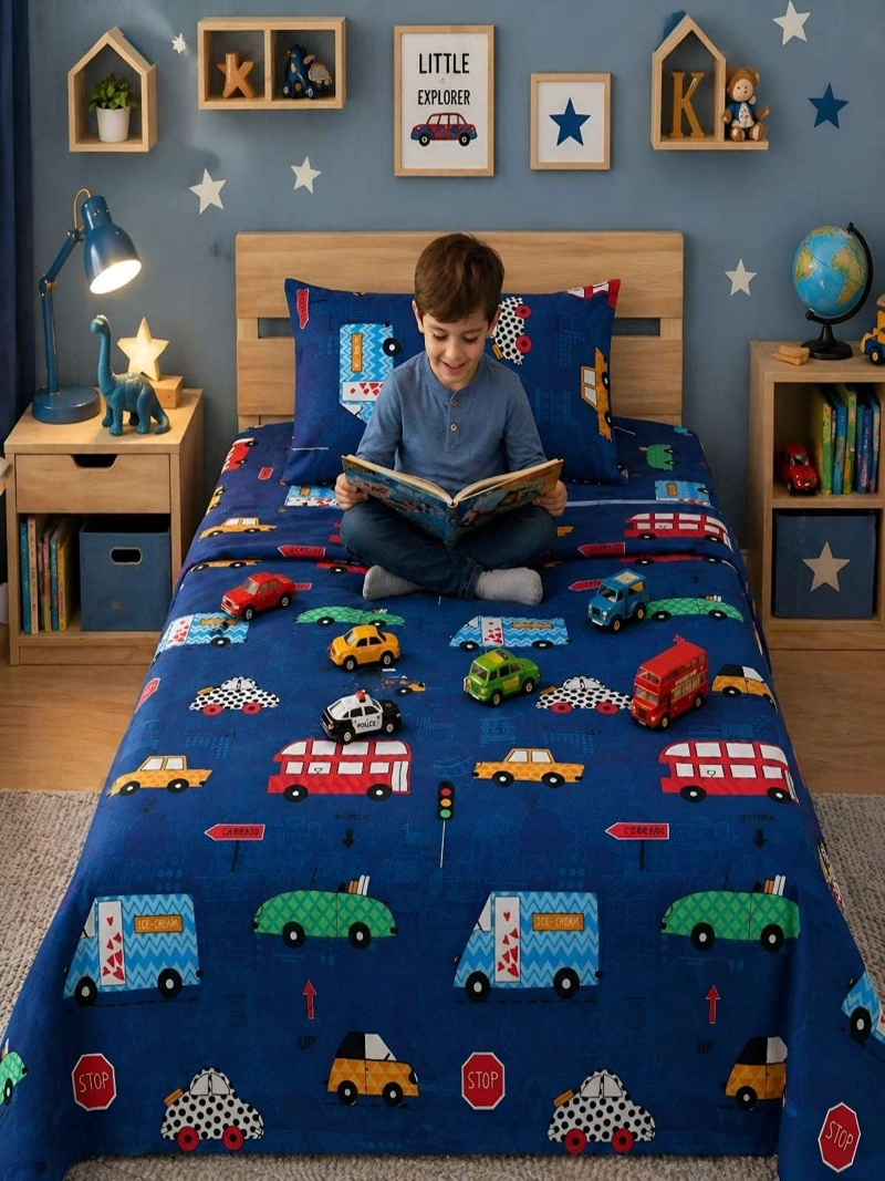 SABANAS INFANTILES  1,5 PLAZAS DISEÑO DE CARROS ULTRA SUAVE - 7