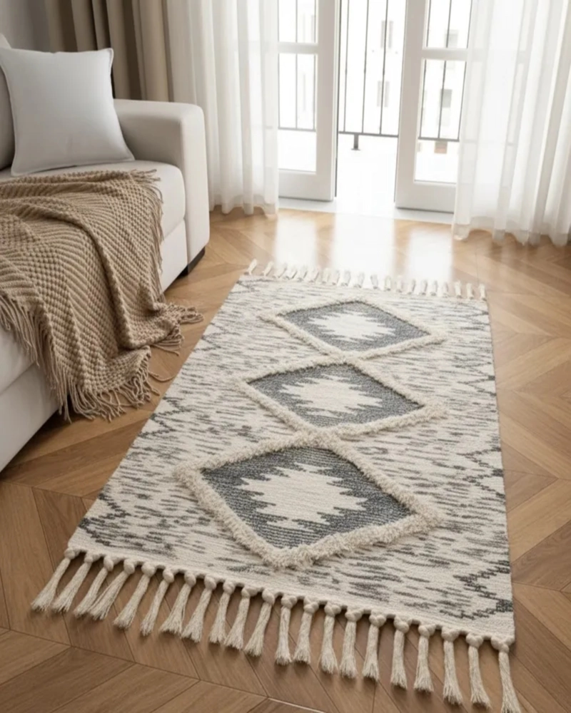 BAJADA DE CAMA DE LINO ESTILO BOHO  MEDIDA 60 CM X 90 CM - 3