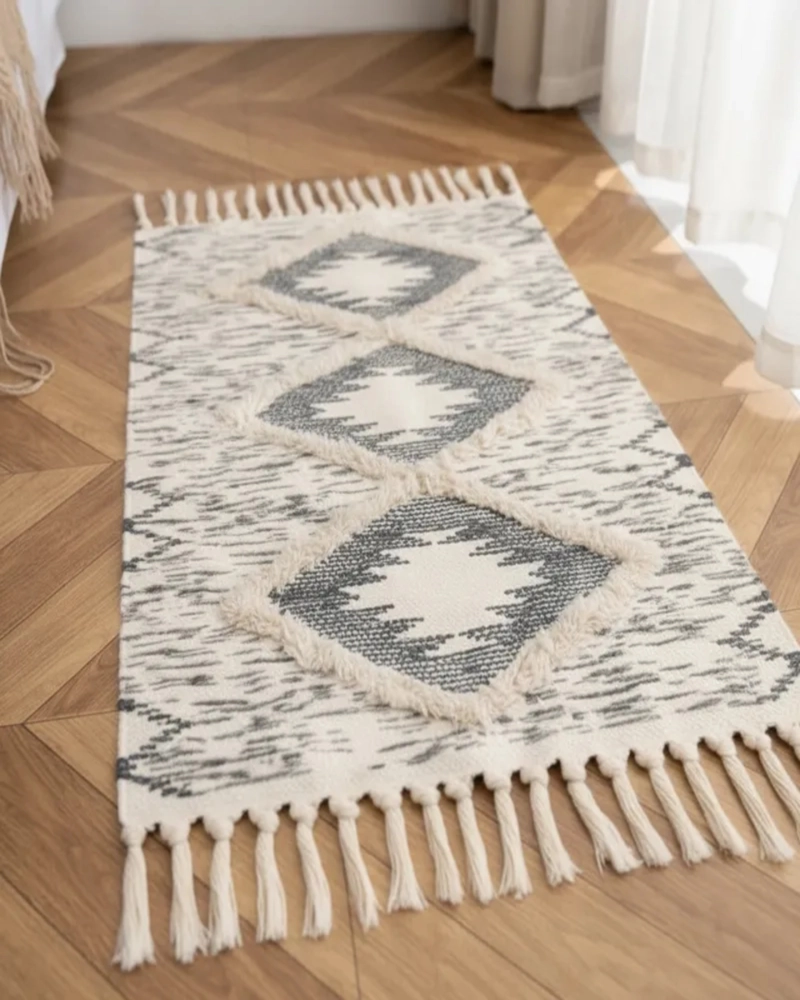 BAJADA DE CAMA DE LINO ESTILO BOHO  MEDIDA 60 CM X 90 CM - 4