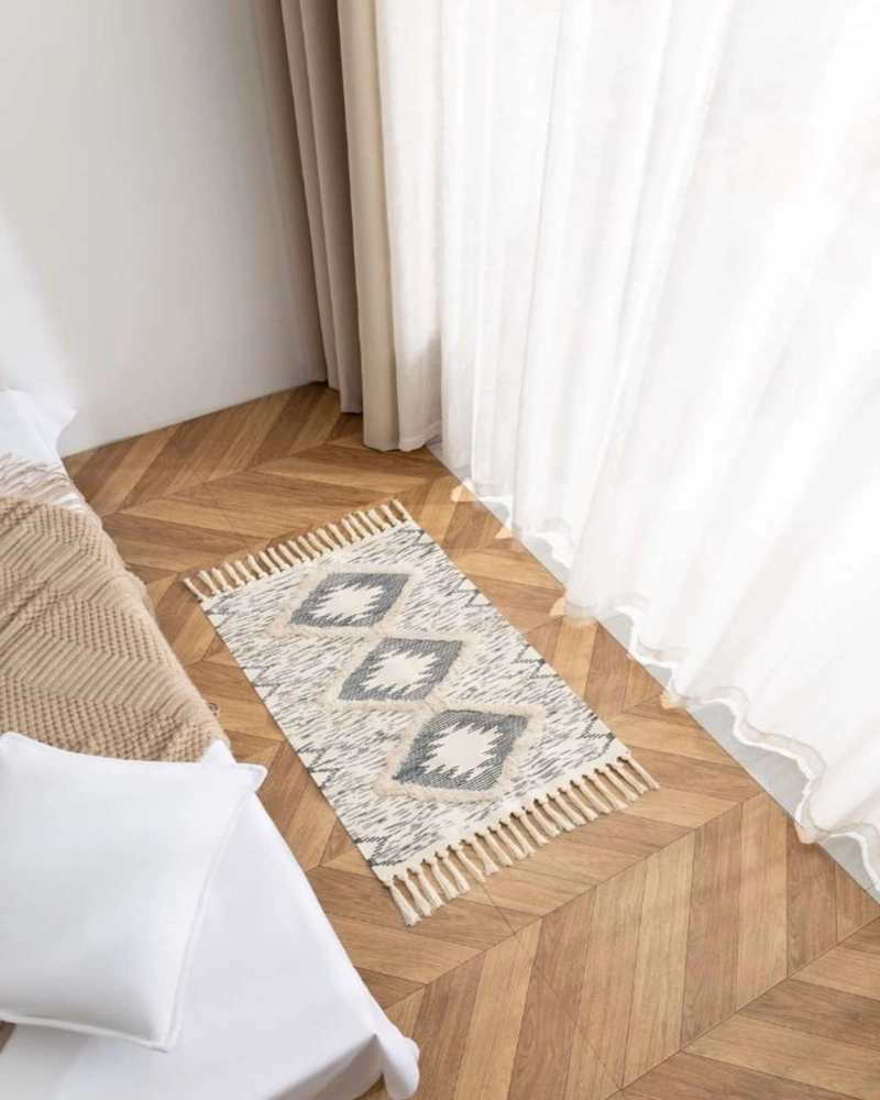 BAJADA DE CAMA DE LINO ESTILO BOHO  MEDIDA 60 CM X 90 CM - 5
