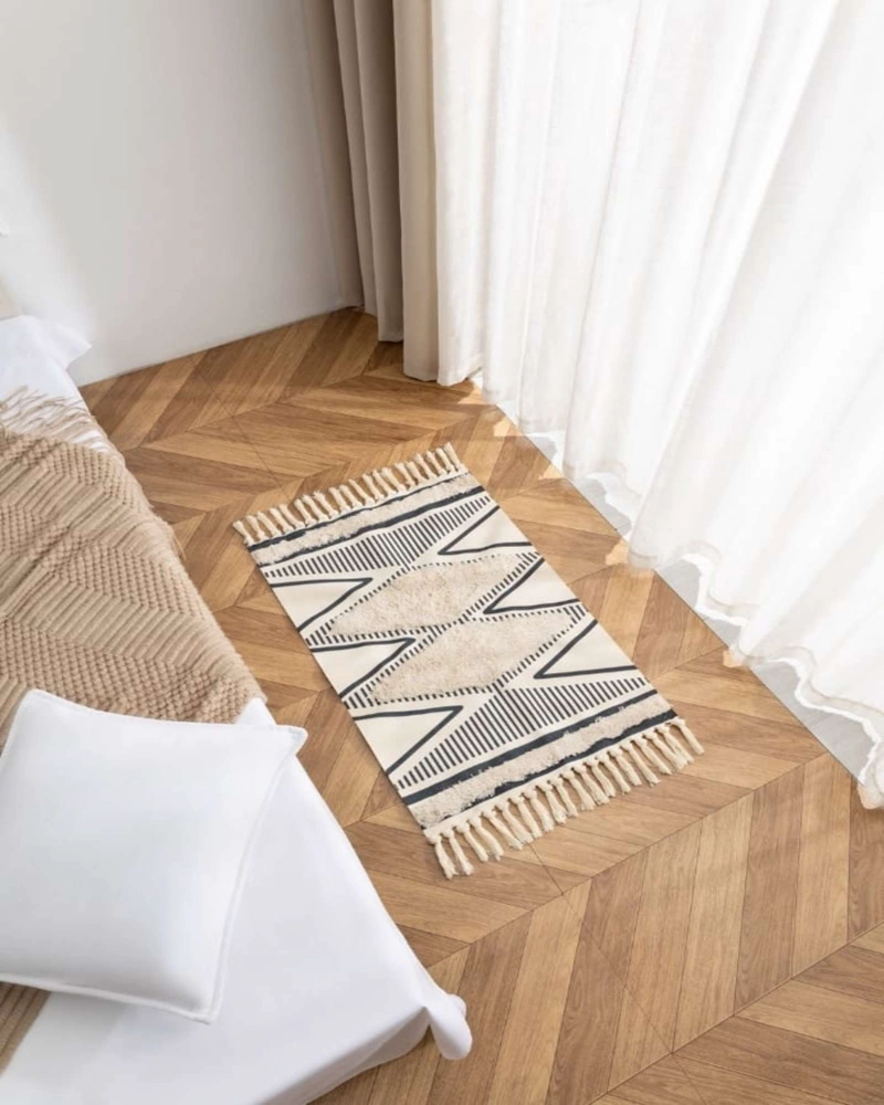 BAJADA DE CAMA DE LINO ESTILO BOHO  MEDIDA 60 CM X 90 CM - 5