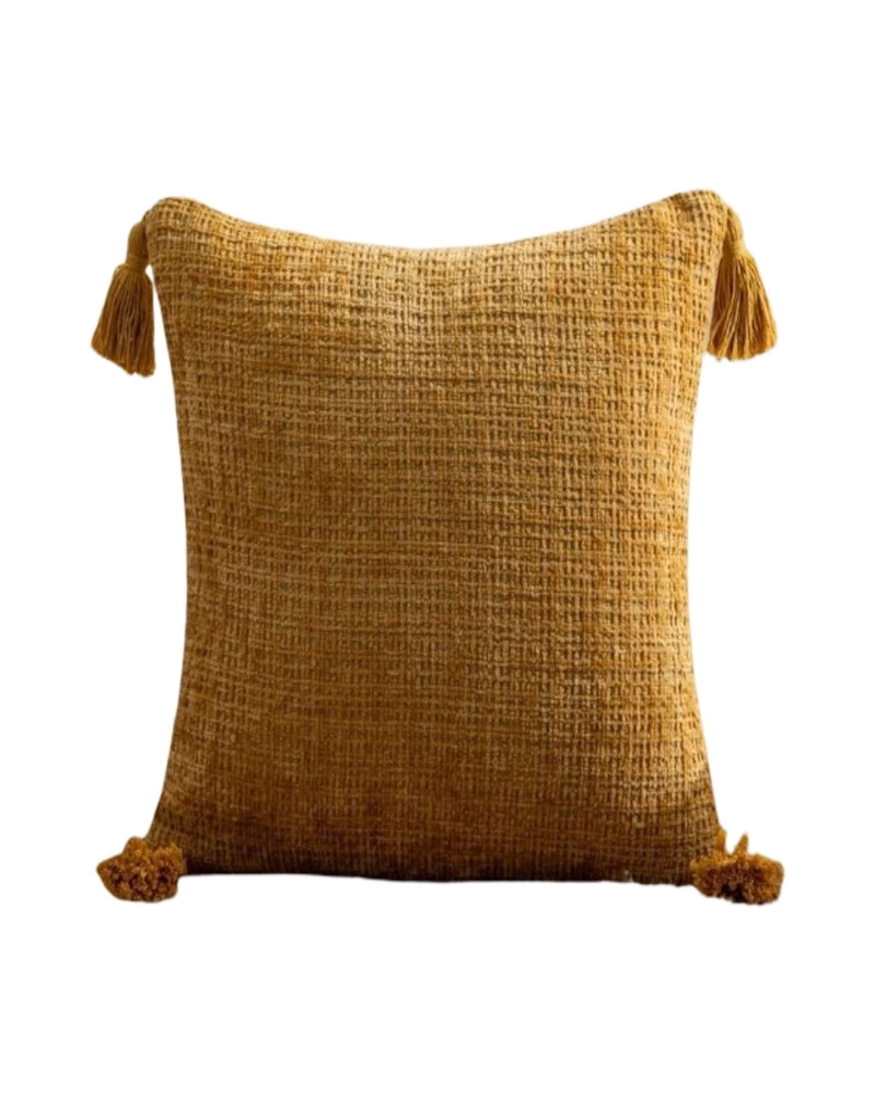 FUNDAS DE COJIN CUADRADAS  CHENILLE CON BORLAS PACK DE 4 PIEZAS - 1