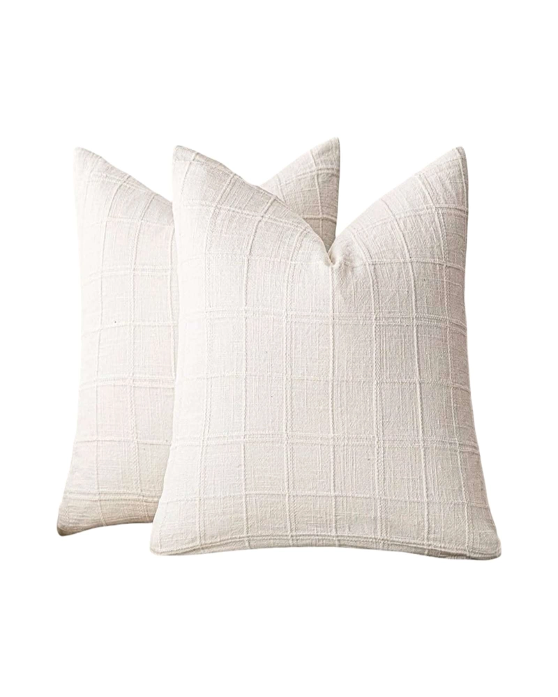 SET DE 2 FUNDAS DE COJIN JACQUARD CUADRILLE  (CON RELLENO) - 1