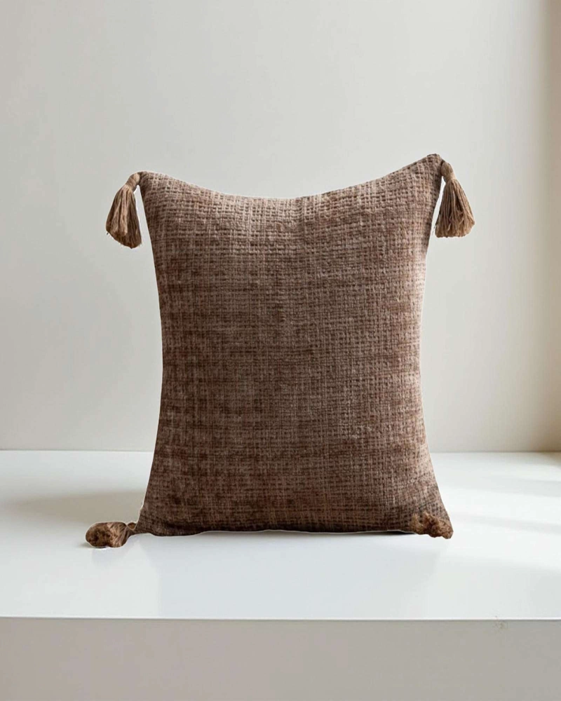 FUNDAS DE COJIN CUADRADAS  CHENILLE CON BORLAS PACK DE 4 PIEZAS - 2
