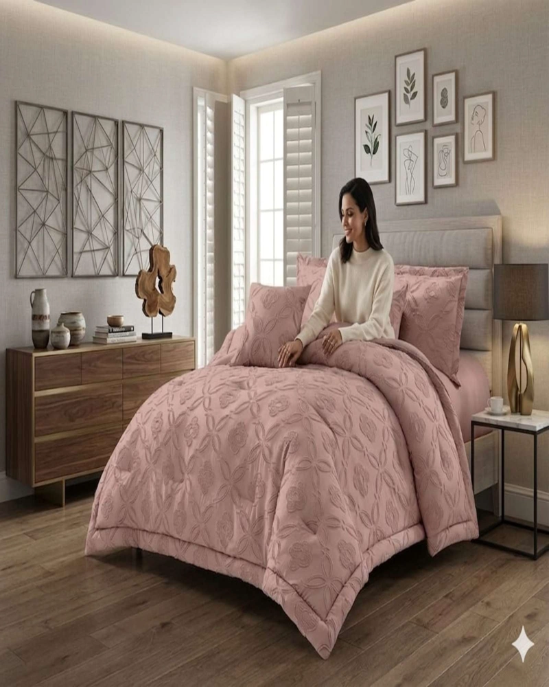 CUBRECAMA QUILT TEXTURIZADO INCLUYE FUNDAS DISEÑO FLORES PLAZA Y MEDIA - 1