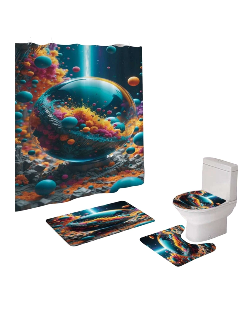SET DE BAÑO 5 PIEZAS CORTINA MAS ALFOMBRAS MAS FORRO DE DUCHA - 1
