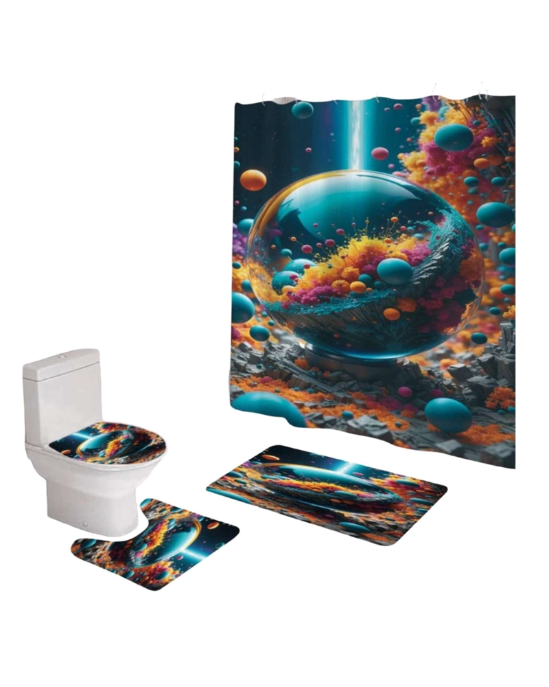 SET DE BAÑO 5 PIEZAS CORTINA MAS ALFOMBRAS MAS FORRO DE DUCHA - 3