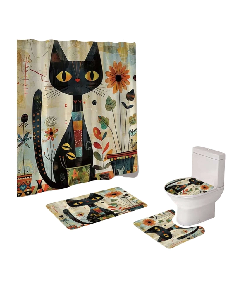 SET DE BAÑO 5 PIEZAS CORTINA MAS ALFOMBRAS MAS FORRO DE DUCHA - 1