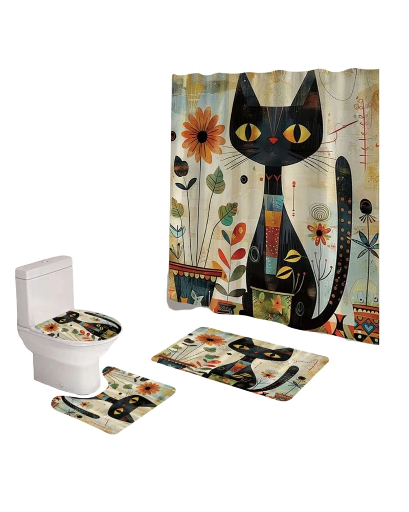 SET DE BAÑO 5 PIEZAS CORTINA MAS ALFOMBRAS MAS FORRO DE DUCHA - 6