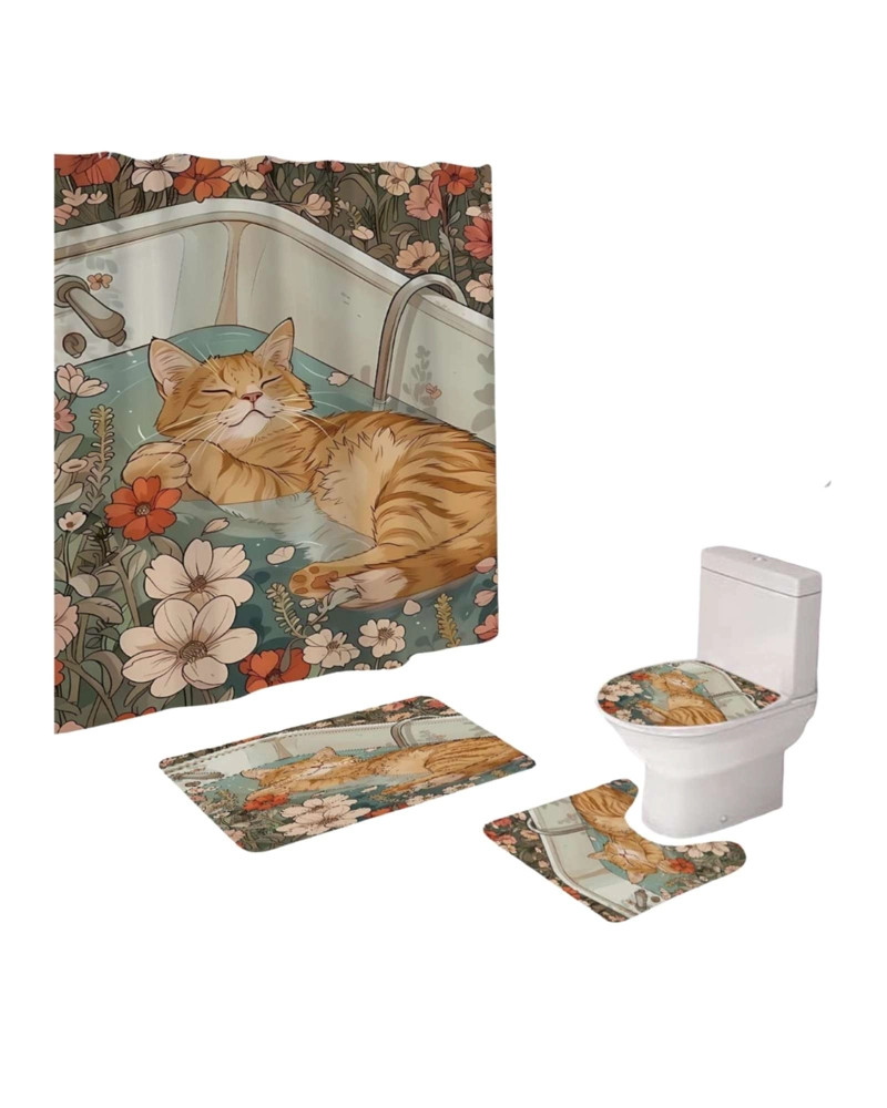 SET DE BAÑO 5 PIEZAS CORTINA MAS ALFOMBRAS MAS FORRO DE DUCHA - 4