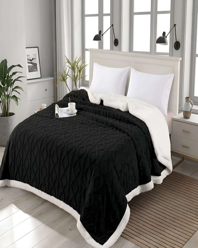 FRAZADA SHERPA ULTRA SUAVE CON RELIEVE DE DIAMANTES 2 PLAZAS - 3