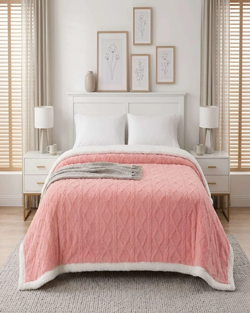 FRAZADA SHERPA ULTRA SUAVE CON RELIEVE DE DIAMANTES KING - 1