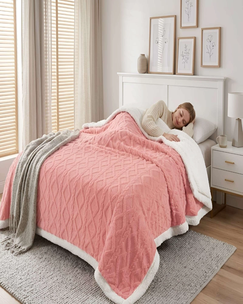 FRAZADA SHERPA ULTRA SUAVE CON RELIEVE DE DIAMANTES KING - 2
