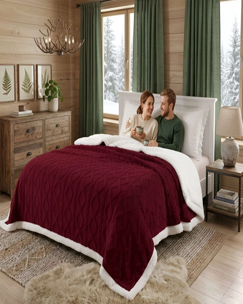 FRAZADA SHERPA ULTRA SUAVE CON RELIEVE DE DIAMANTES KING - 4