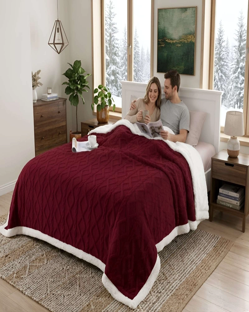 FRAZADA SHERPA ULTRA SUAVE CON RELIEVE DE DIAMANTES PLAZA Y MEDIA - 1