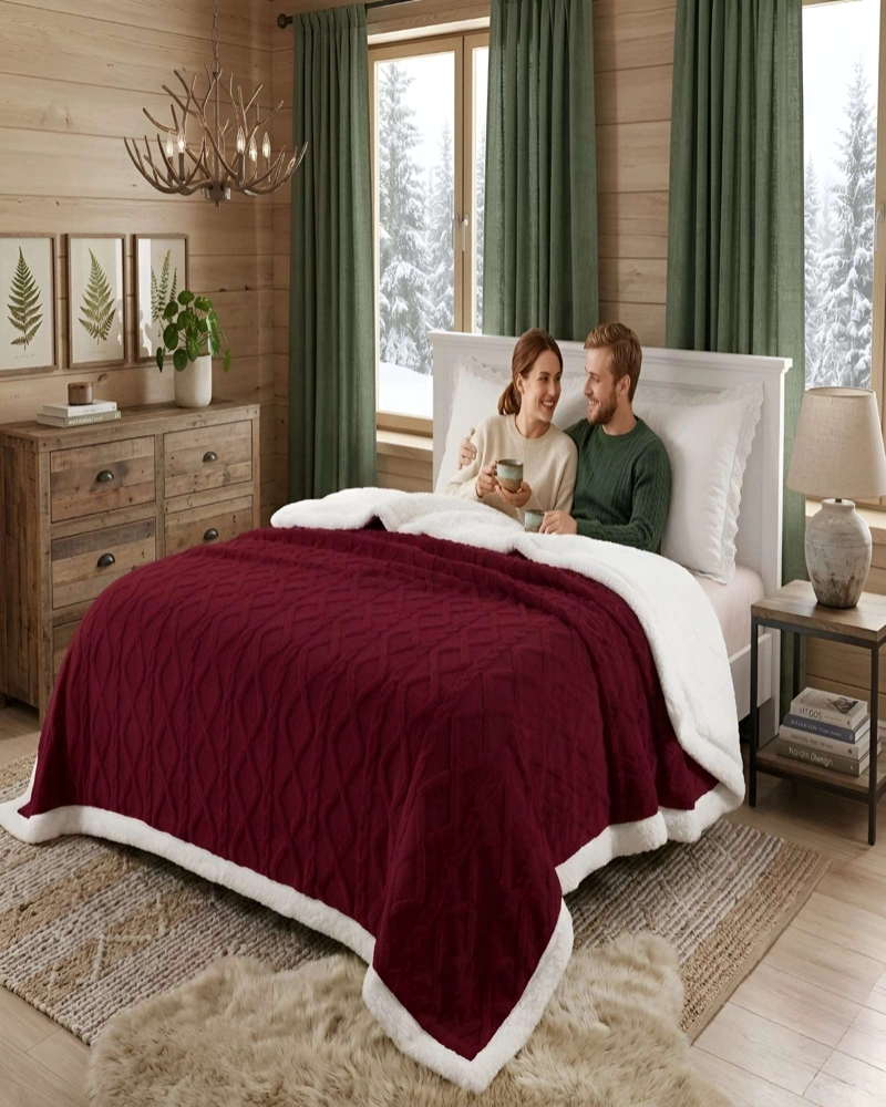 FRAZADA SHERPA ULTRA SUAVE CON RELIEVE DE DIAMANTES PLAZA Y MEDIA - 3