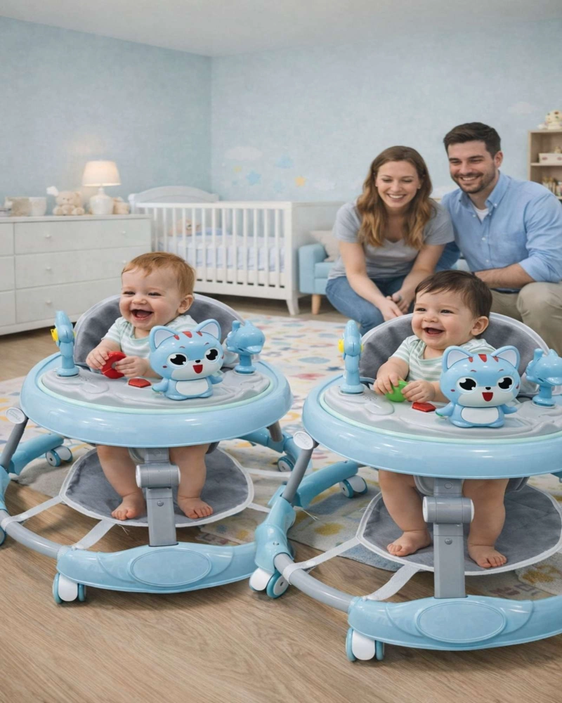 PACK 2 ANDADOR INFANTIL ERGONOMICO CON DISEÑO DE CONEJITO Y MANIJA DE EMPUJE AZUL - 1