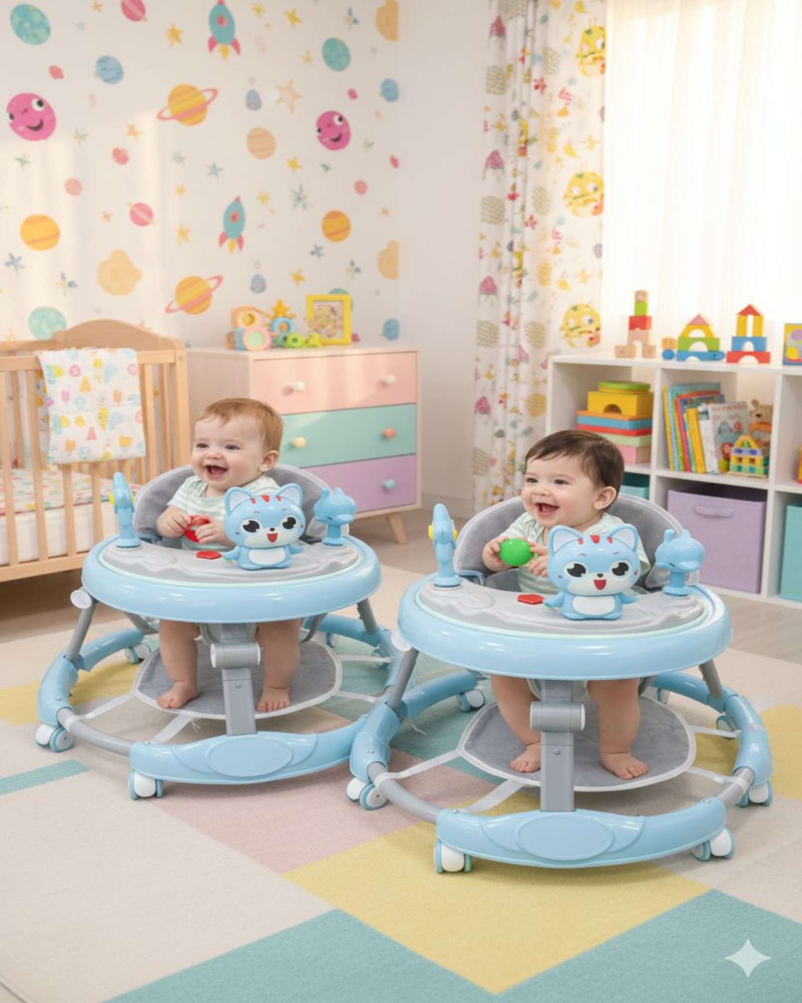 PACK 2 ANDADOR INFANTIL ERGONOMICO CON DISEÑO DE CONEJITO Y MANIJA DE EMPUJE AZUL - 2
