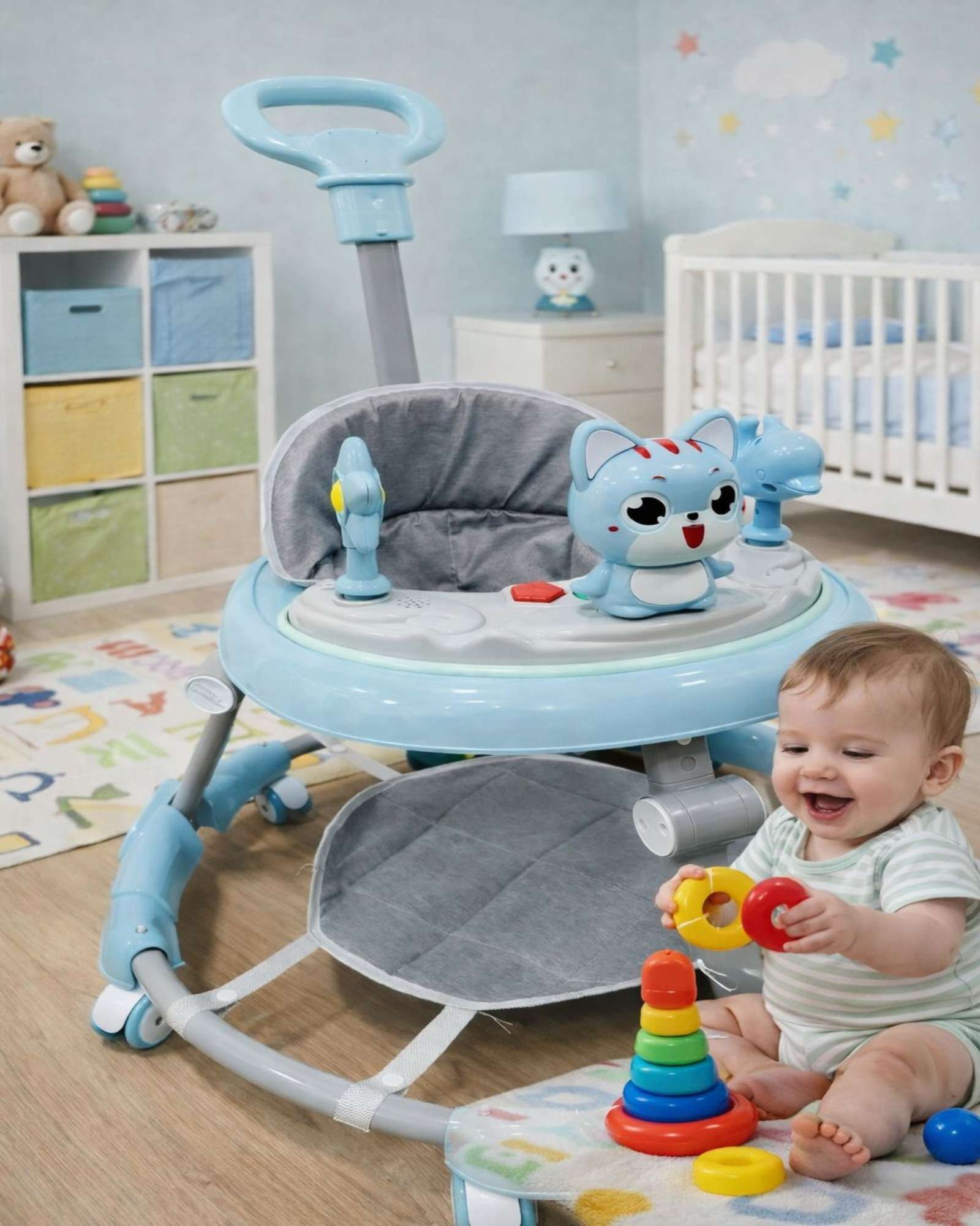 ANDADOR INFANTIL ERGONOMICO CON DISEÑO DE CONEJITO Y MANIJA DE EMPUJE - 1