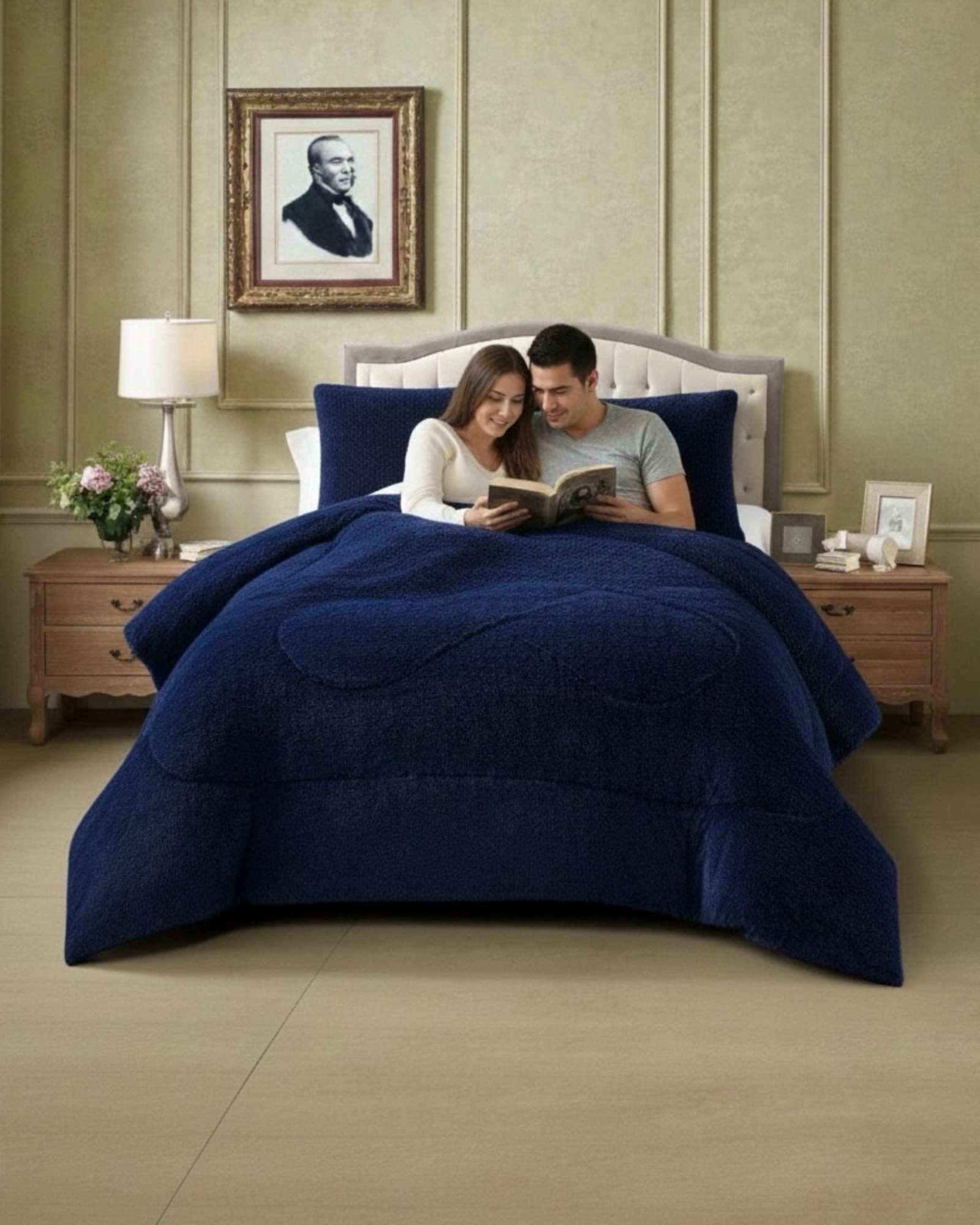 PLUMON CUBRECAMA 2 PLAZAS SHERPA PELUDO INVIERNO DISEÑO SUAVE - 1