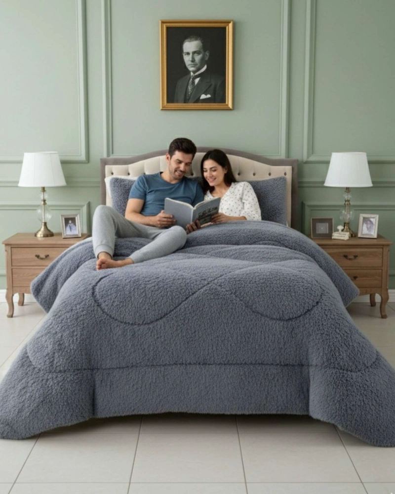 PLUMON CUBRECAMA 2 PLAZAS SHERPA PELUDO INVIERNO DISEÑO SUAVE - 1