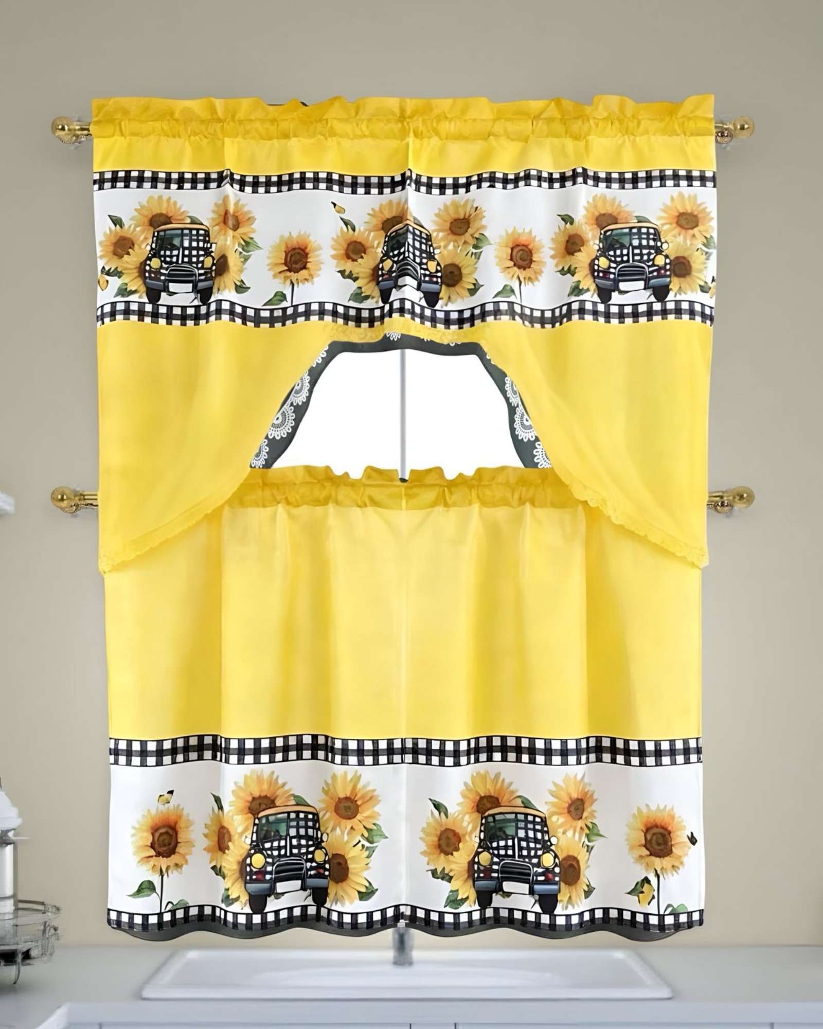SET DE CORTINAS DE COCINA PACK DE 3 PIEZAS - 1