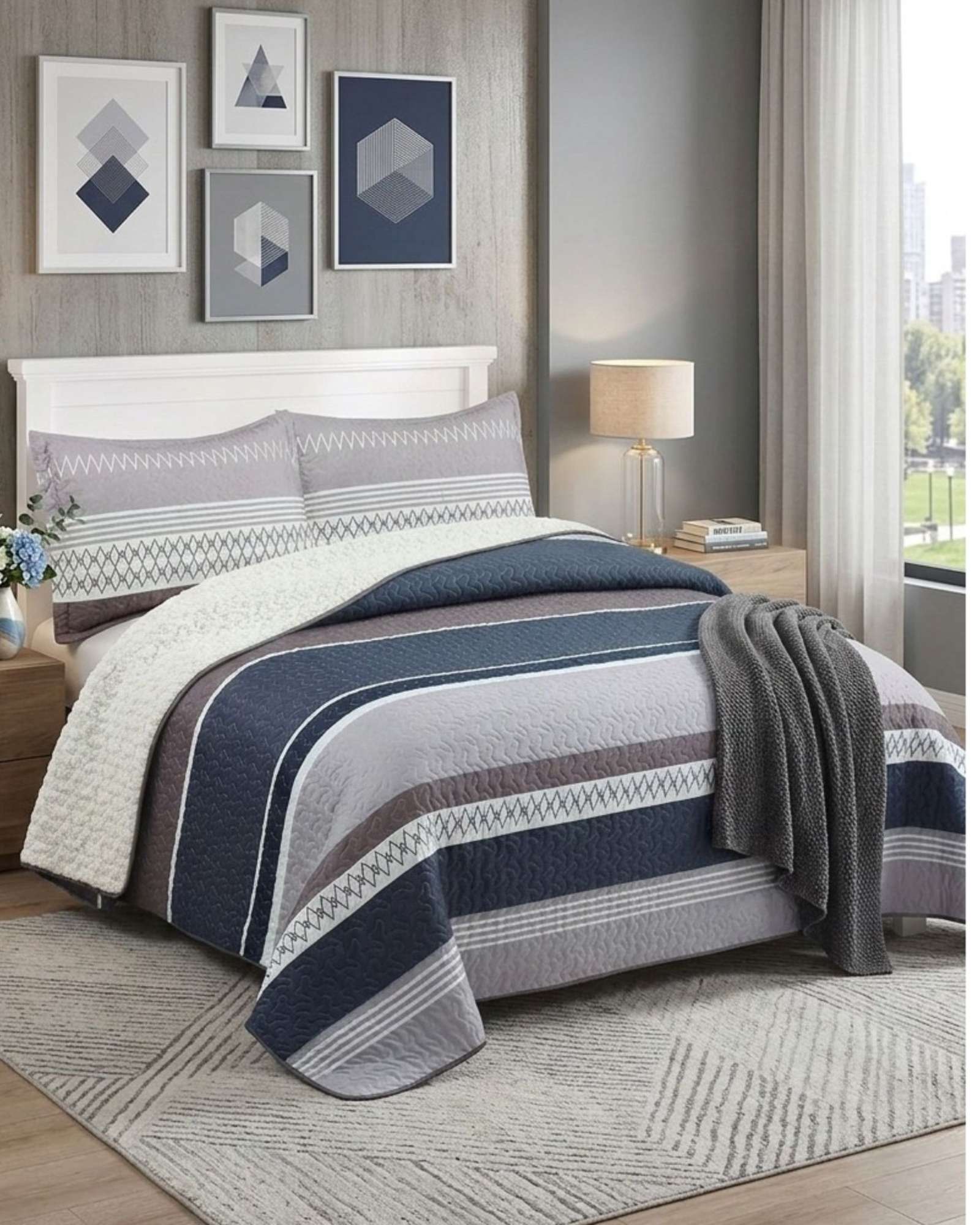 CUBRECAMA QUILT KING CON CHIPORRO DISEÑO ELEGANTE - 2