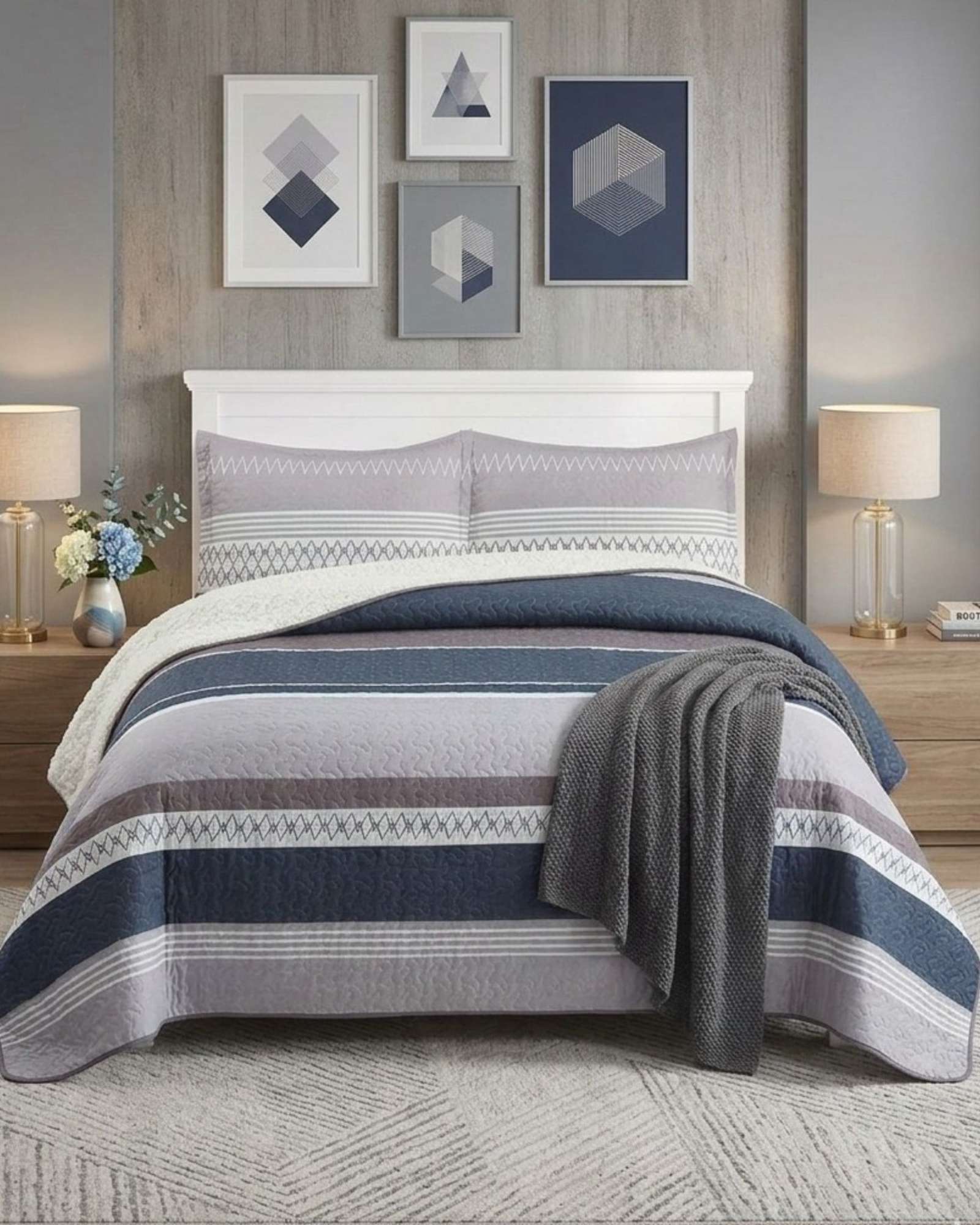 CUBRECAMA QUILT KING CON CHIPORRO DISEÑO ELEGANTE - 3