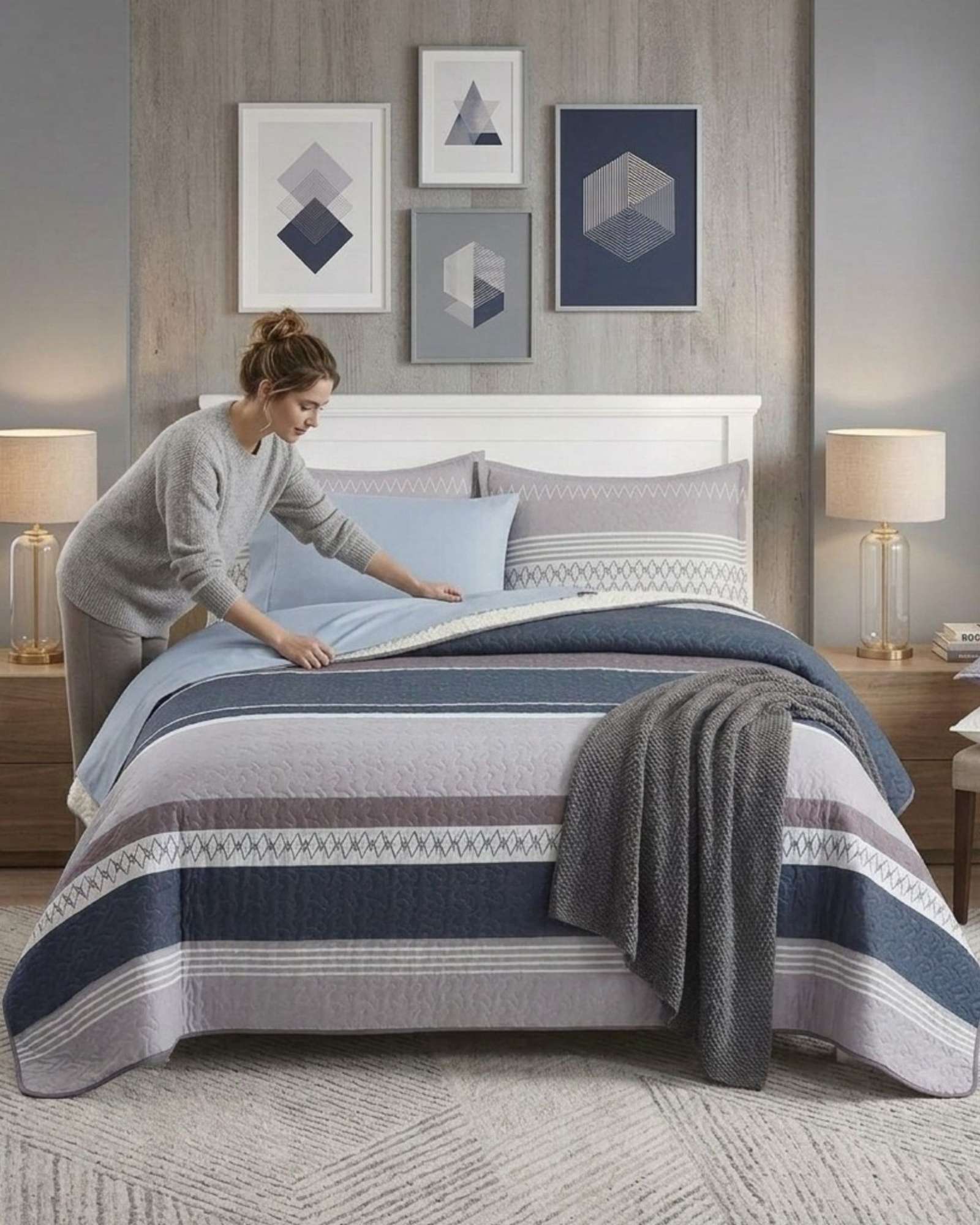 CUBRECAMA QUILT KING CON CHIPORRO DISEÑO ELEGANTE - 4